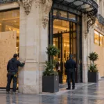 Galeries Lafayette w Bordeaux znów otwarte po grabieży – drewniane osłony na witrynach i ochrona przez całą dobę