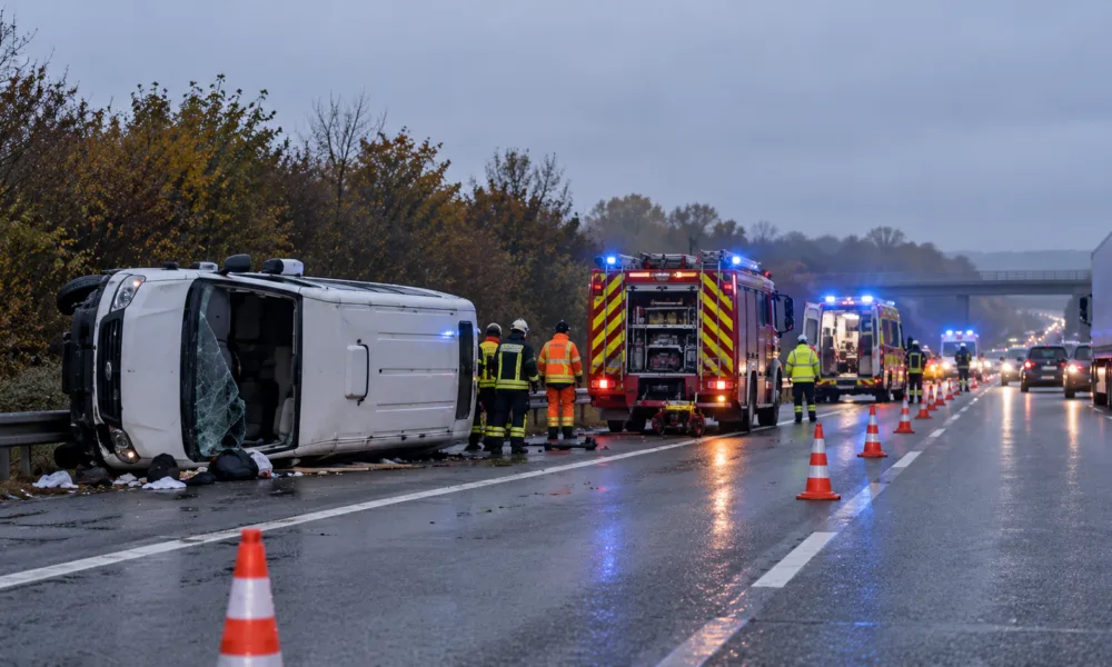 Minibus z 11 osobami przewrócił się na autostradzie A13 w departamencie Yvelines – siedmioro rannych, dwoje w stanie ciężkim