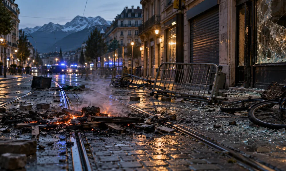 Grenoble: 300-400 chuliganów plądrowało centrum miasta podczas protestu – podpalone samochody i ogień na torach tramwaju