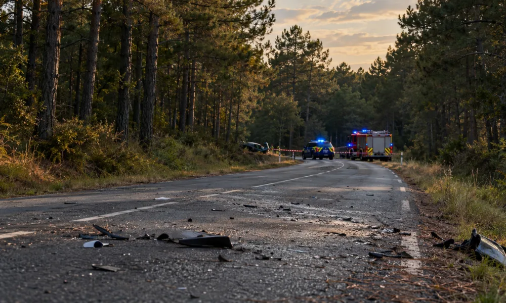 Dwie starsze osoby zginęły w czołowym zderzeniu w Landach – wypadek na drodze RD42 w Pontonx-sur-l’Adour